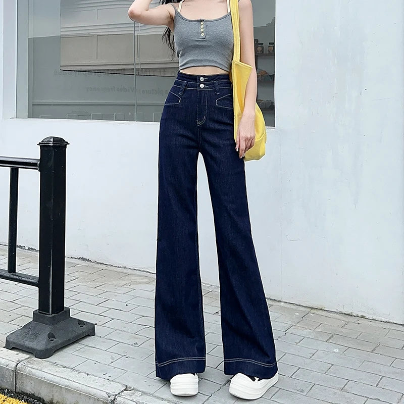 Jeans Women's 2025 New Fashionable Versatile Wide Leg Micro Pull up Pants