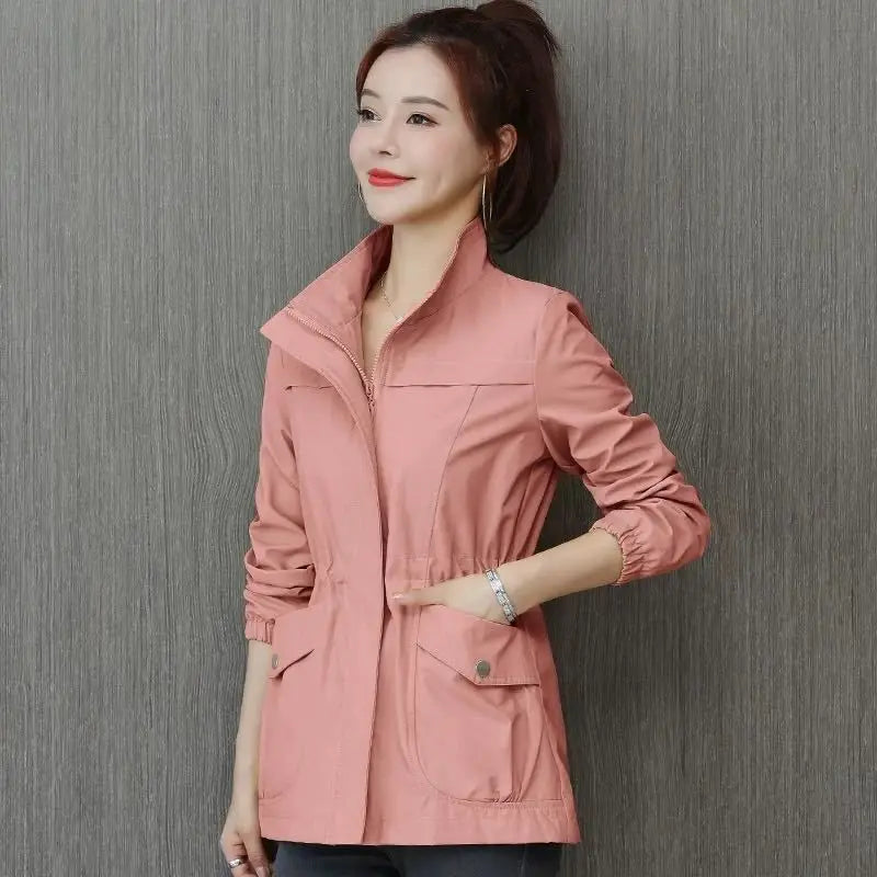 Women's Windbreaker Jackets Spring Autumn Drawstring Khaki Female Coat Modern Hot High Quality Great New in Outerwears Elegant