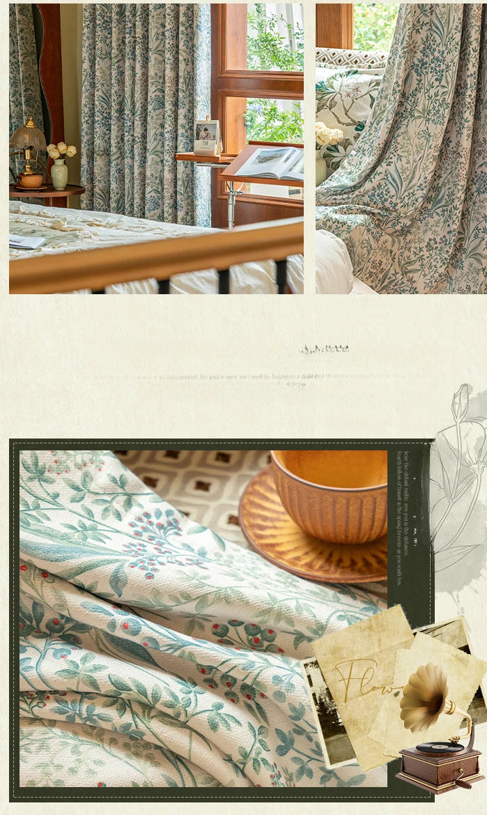 Curtains for Living Dining Room Bedroom American Pastoral Retro Floral Print Cotton and Linen Blackout Light Luxury