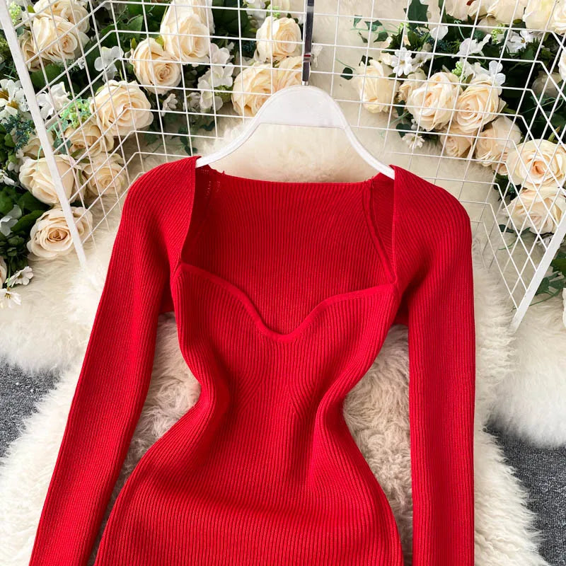 Dresses For Women 2026 Sexy Strapless Ribbed Knitted Bodycon Dress Women Winter Long Sleeve Midi Sweater Dress Clothes