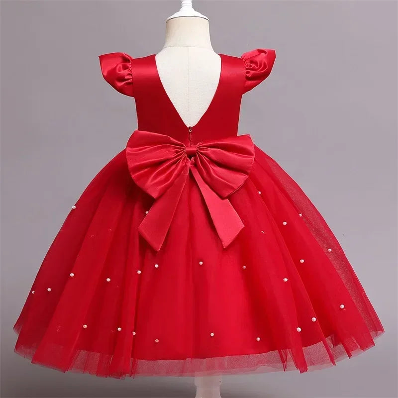 Toddler Girl Flower Birthday Tulle Dress Backless Bow Wedding Dress Kids Christmas Party Princess Dress Baby Girl Clothes