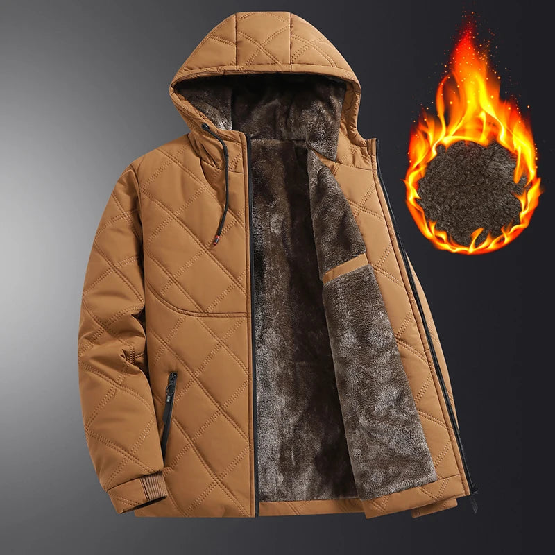 Men's hooded warm short jacket winter zipper pocket jacket outdoor sports and leisure work clothes windproof cotton jacket