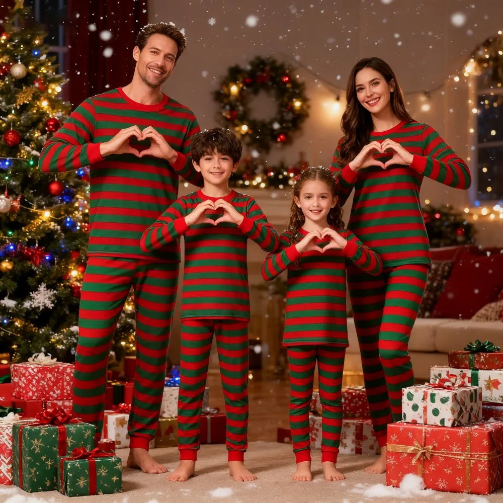 New Striped Family Matching Christmas Pajamas Mother Kids Pijamas Familiares Navidad Couples Matching Outfits Xmas Nightwear