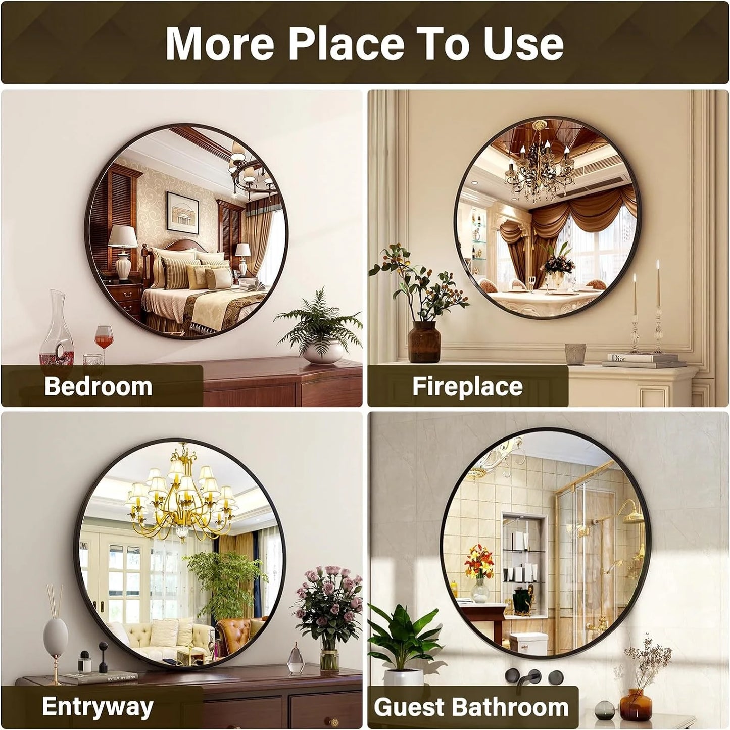 36 Inch Round Metal Wall Mirror Stylish Circle Mirror for Entryway, Bathroom, and Living Room Decor Matte Circle Wall Mirror