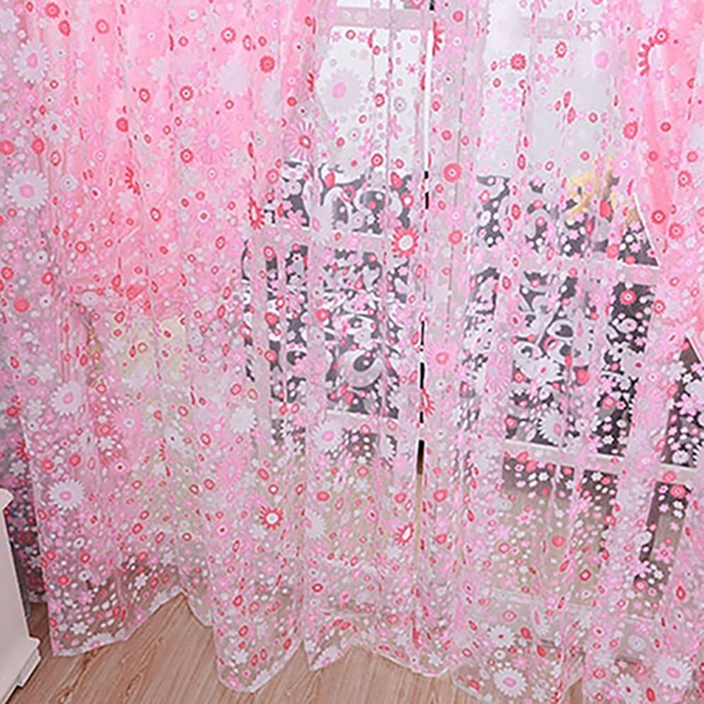 200X100cm Floral Pattern Window Curtain Summer Transparent Room Decor Window Screening Door Curtains Drape Panel Sheer Tulle