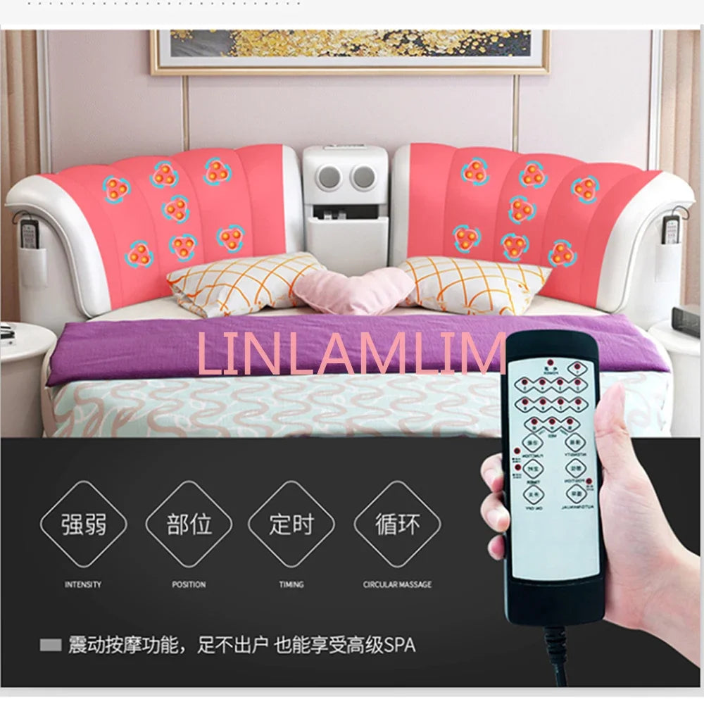 Smart bed frame camas bedroom set furniture кровать двуспальная lit beds round massage  genuine leather bed  + 2 night stands
