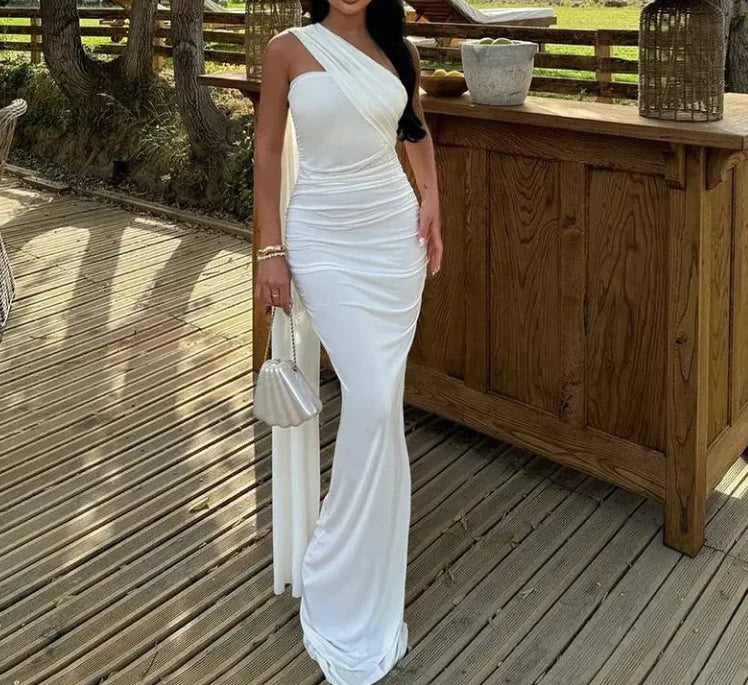 Luxurious Women's Evening Dresses Solid Color Halterneck Dress Backless Streamer Slit Temperament Long Dress for Women