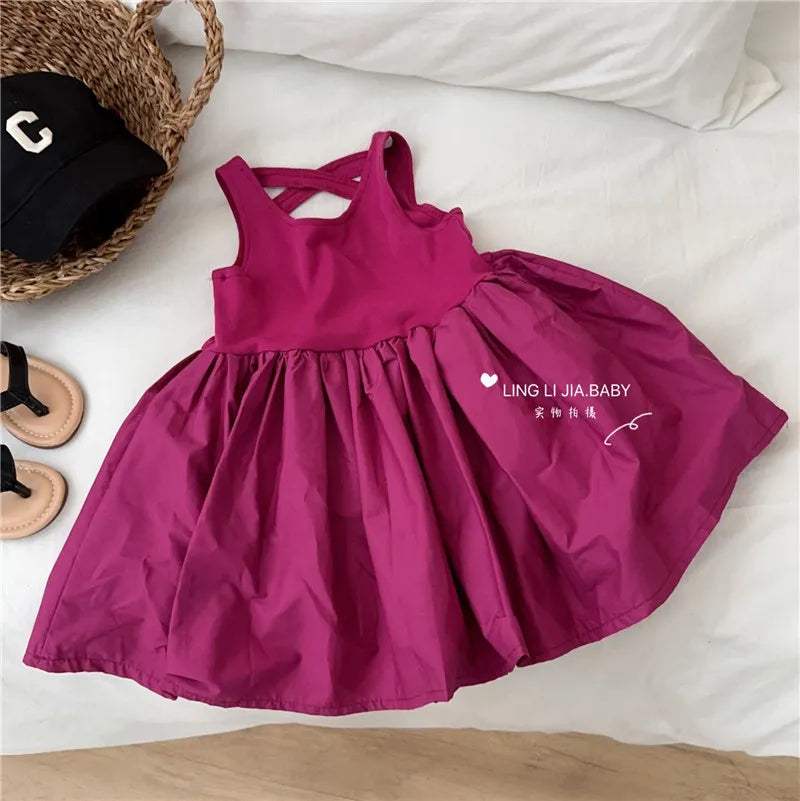 Girls Casual Dresses Back Hollowing Sleeveless Dress Toddler Girl Clothes Summer Dresses Chinese Traditional Dress for Girls
