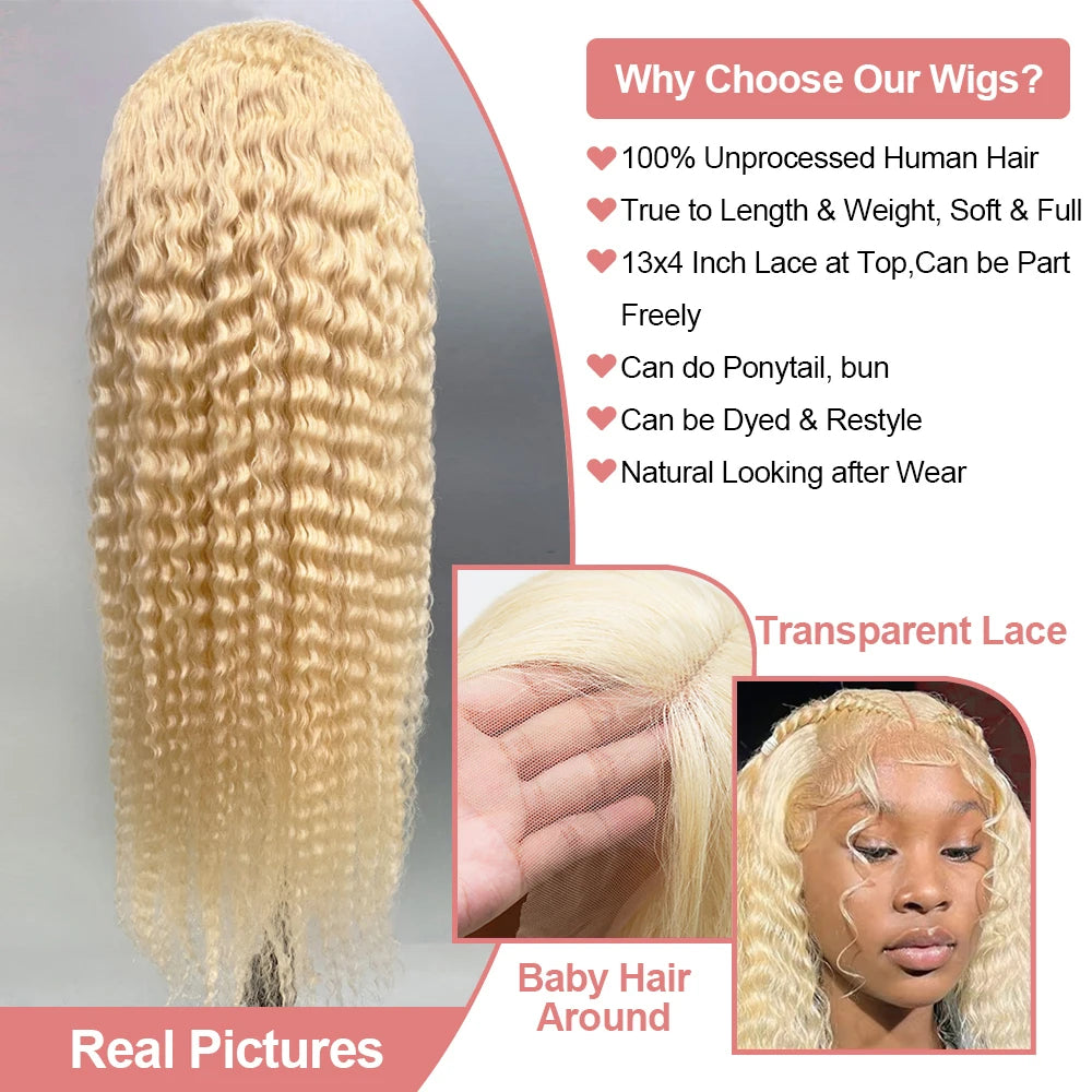 613 Blonde HD Lace Frontal Wig 13x4 13×6 Deep Wave Lace Front Human Hair Wig Colored Curly Wigs Water Wave Wigs For Women ﻿ ﻿