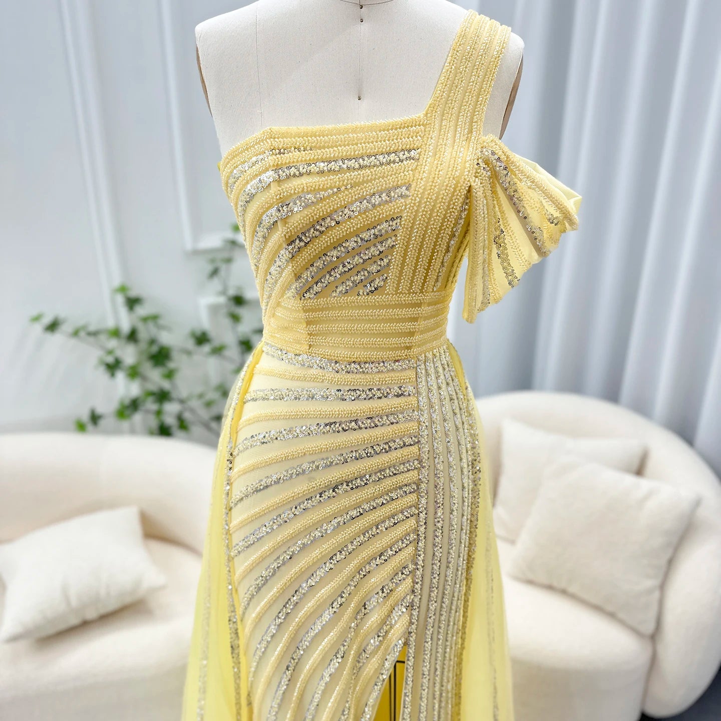 Sharon Said Luxury Dubai Evening Dresses with Overskirt Side Slit Lilac One Shoulder Wedding Formal Party Gowns SS016 Customized