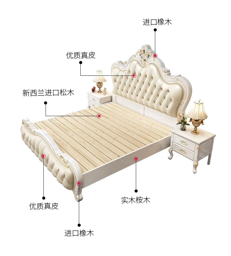 European Luxury Bed Bedroom Comfortable Ergonomic Double Sleeping Safe Bed Sun Princess Cama Solteiro Lounge Suite Furniture