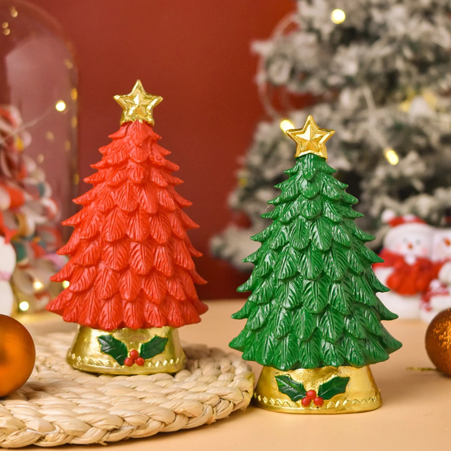 Christmas Tree Led Lights Home Decoration Resin Desktop Ornaments Christmas Atmosphere Festive Party Supplies Small Gift Navidad