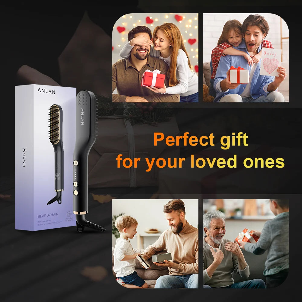 ANLAN Beard Hair Straightening Brush Hot Heated Comb Men Beard Multifunctional Straightener Ceramic Comb Quick Hair Styler