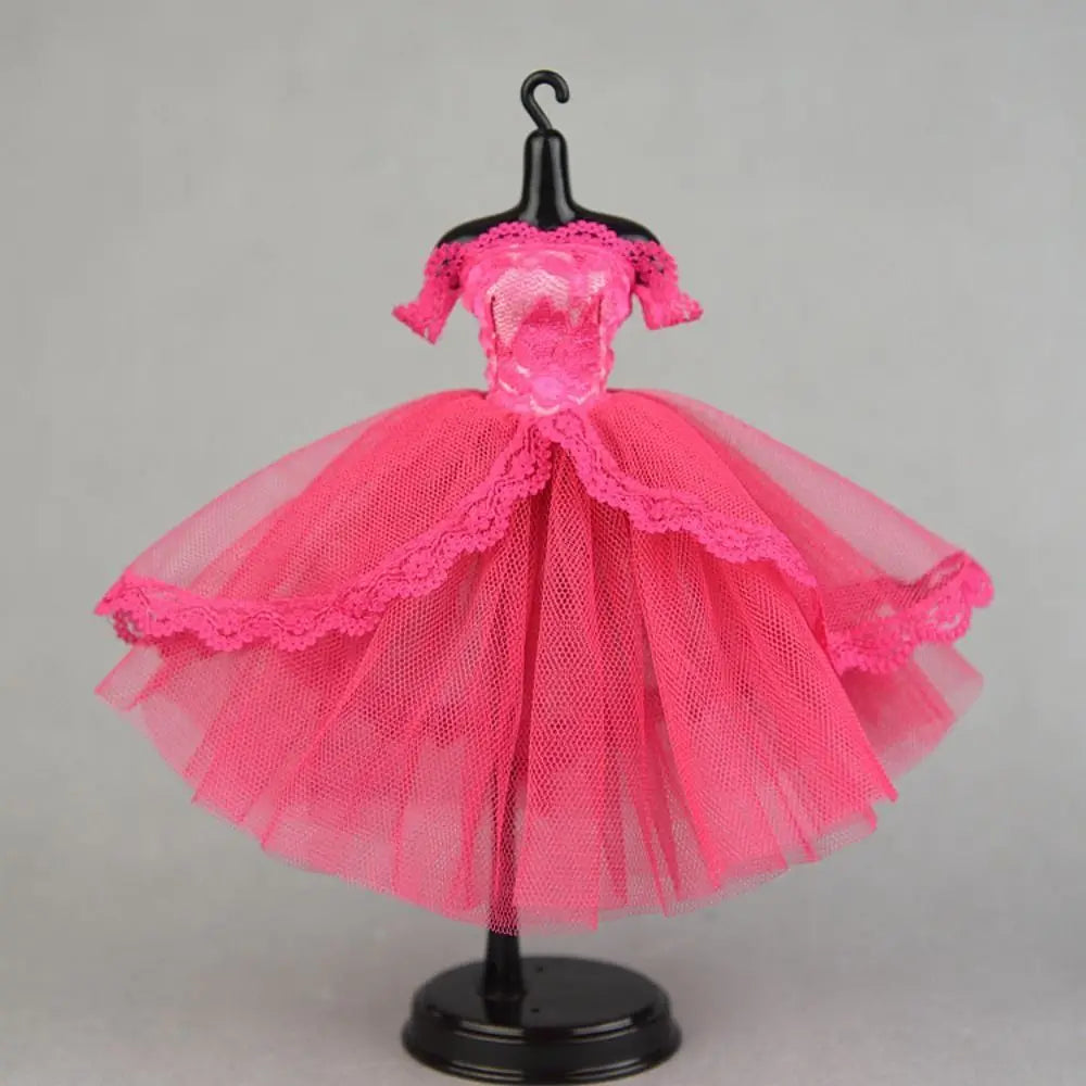 Fashion Dress Up Doll Dress Evening Party Tutu Dotted Lace Dolls Clothes Mini Black Prom Dress Doll Princess Dress DIY Toy