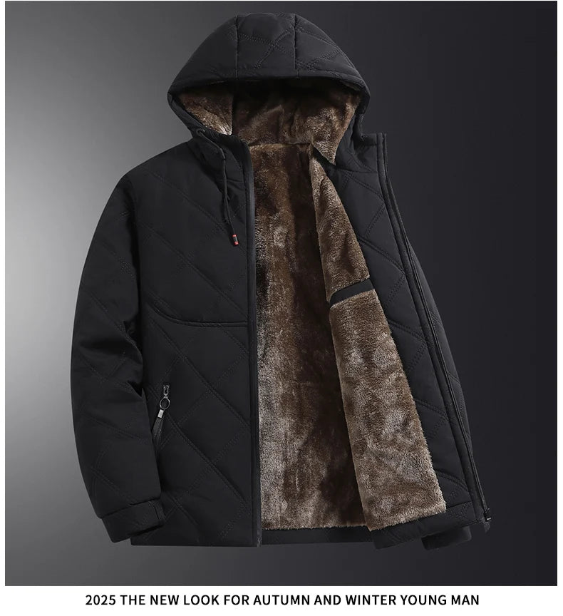 Men's hooded warm short jacket winter zipper pocket jacket outdoor sports and leisure work clothes windproof cotton jacket