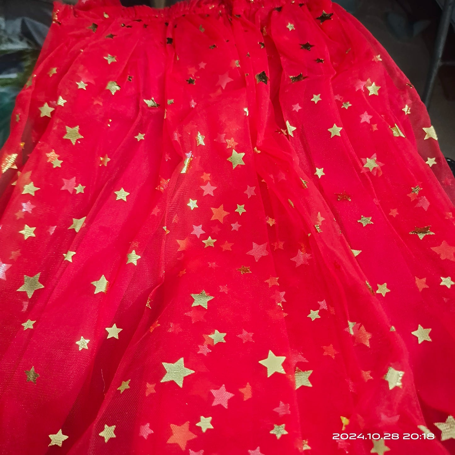 Christmas 2025 Girls Cute Fly Sleeve Star Printed Mesh Puffy Dress Halloween Children Party Photograph Princess Dress 1-6T