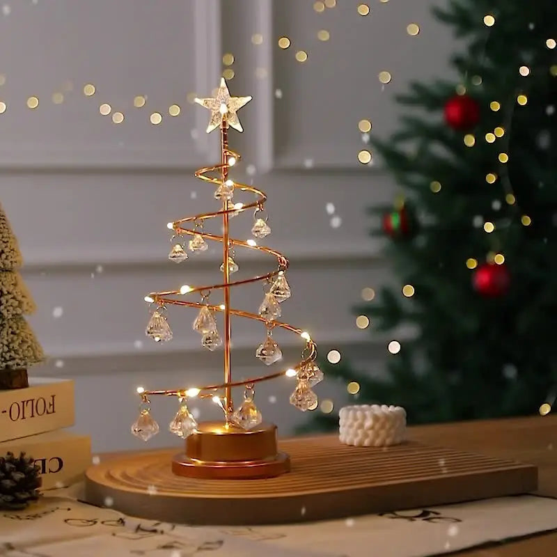 Elegant Metal Christmas Tree with Warm White Sturdy Base and  Crystal Ornaments Christmas Tree Lamp for Festive or Ideal Gift