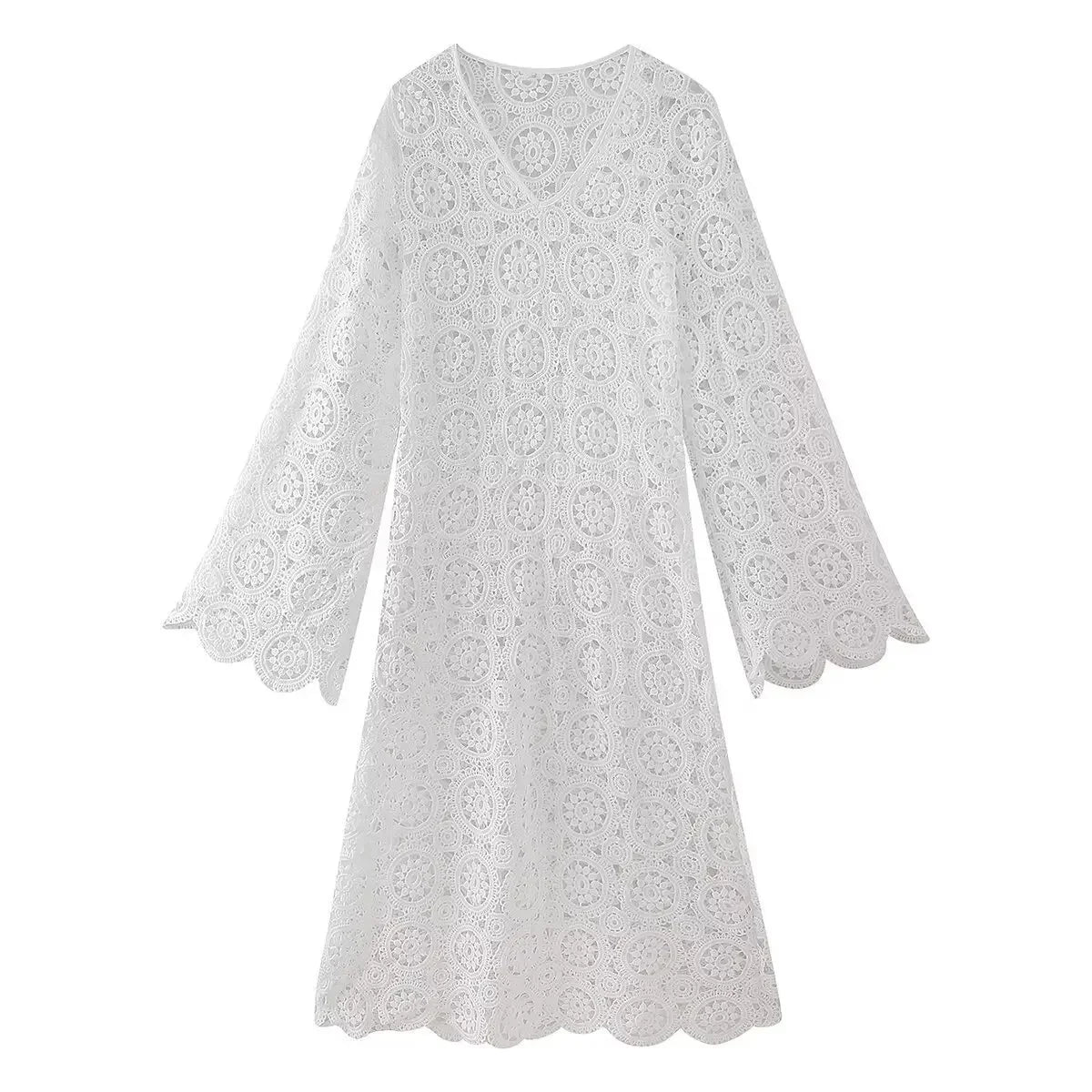 Women's Dress 2024 Summer New Lace Embroidered Hollow Long Dresses for Women