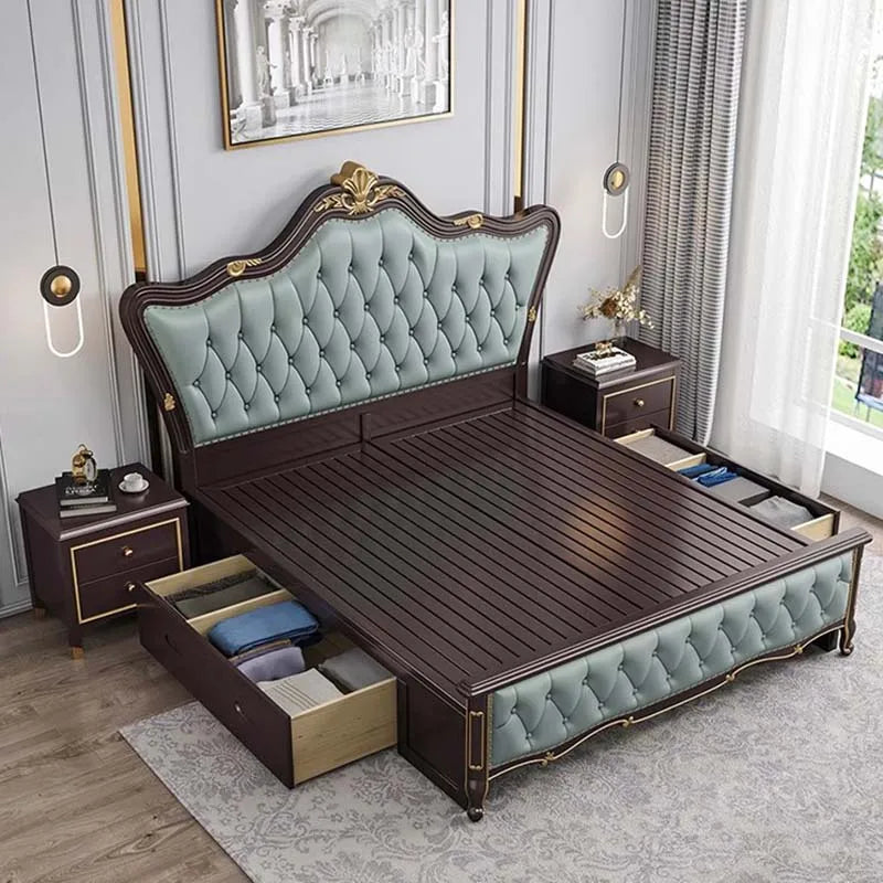 Space Saving Marriage Bed European Luxury Queen Size Double Bed Storage Multifunctional Cama De Casal Luxuosa Home Furniture