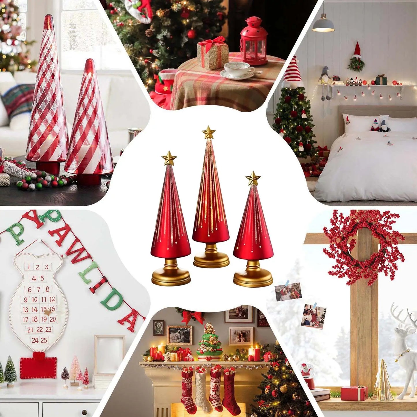 Christmas Tree Statue 3 Pieces Christmas Sculpture Resin Star Tree Figurine For Home Room Winter Party Decorations Table
