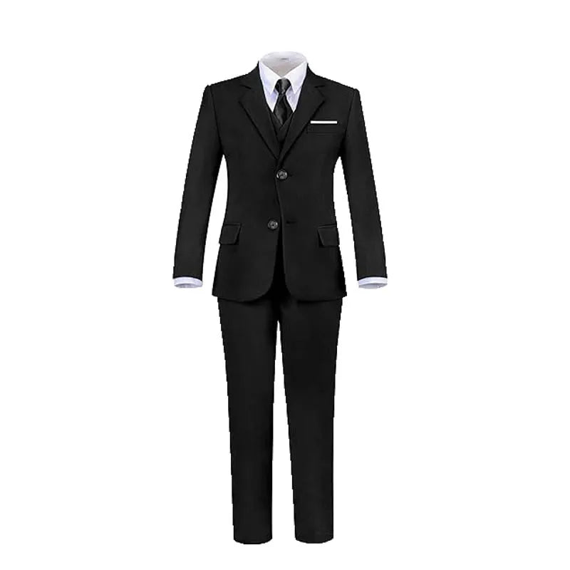 Child 4 Pieces Jacket Vest Pants Tie Black 007 Photograph Suit Gentleman Kids Skinny Piano Dress Boys Host Evening Party Costume