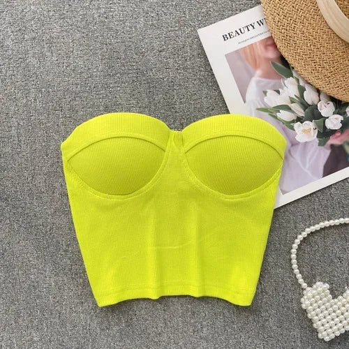 Strapless Western Style Skinny Tanks Camis for Women Summer Casual Solid Colours Female Corset Crop Tube Tops with Built In Bras
