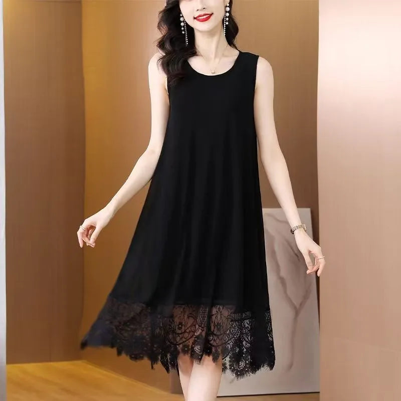 Women's Sleeveless Lace-Hemmed Dresses Multi-Color Summer Elegance for Day-to-Night 2025 Summer Plus Size Clothing