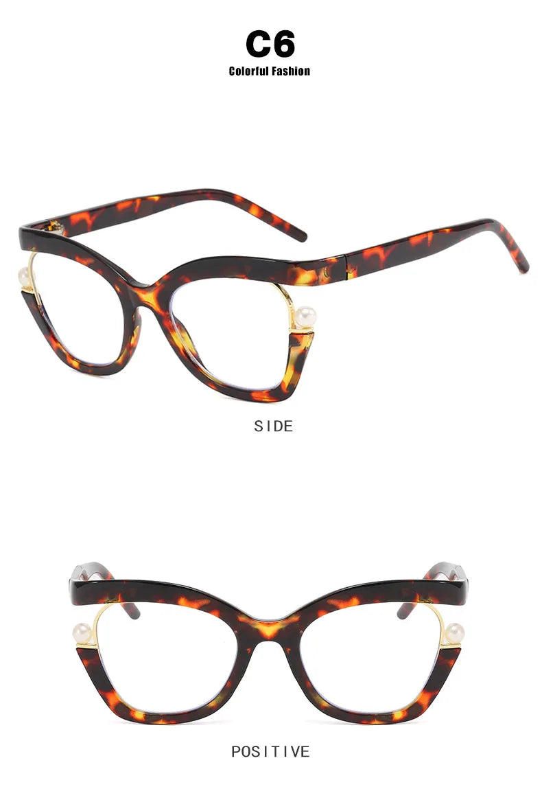 Vintage Brand Designer Pearl Cat Eye Optical Glasses Men Women Trendy Luxury Computer Anti-Blue Light Protection Spectacle Очки