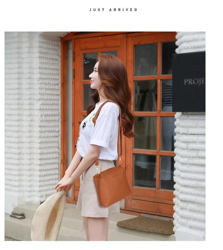 4pcs/set Tassel Bucket Women's Handbag Stylish Crossbody Bag Clutch and Wallet, Solid Color PU Shoulder Bags for Women Daily Use