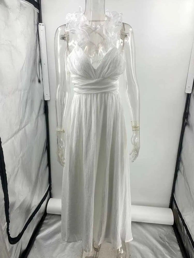 Sleeveless Dresses for Women Elegant Straps Pleated Dress Backless Summer Cotton Linen Dresses High Waist Wholesale Dropshipping