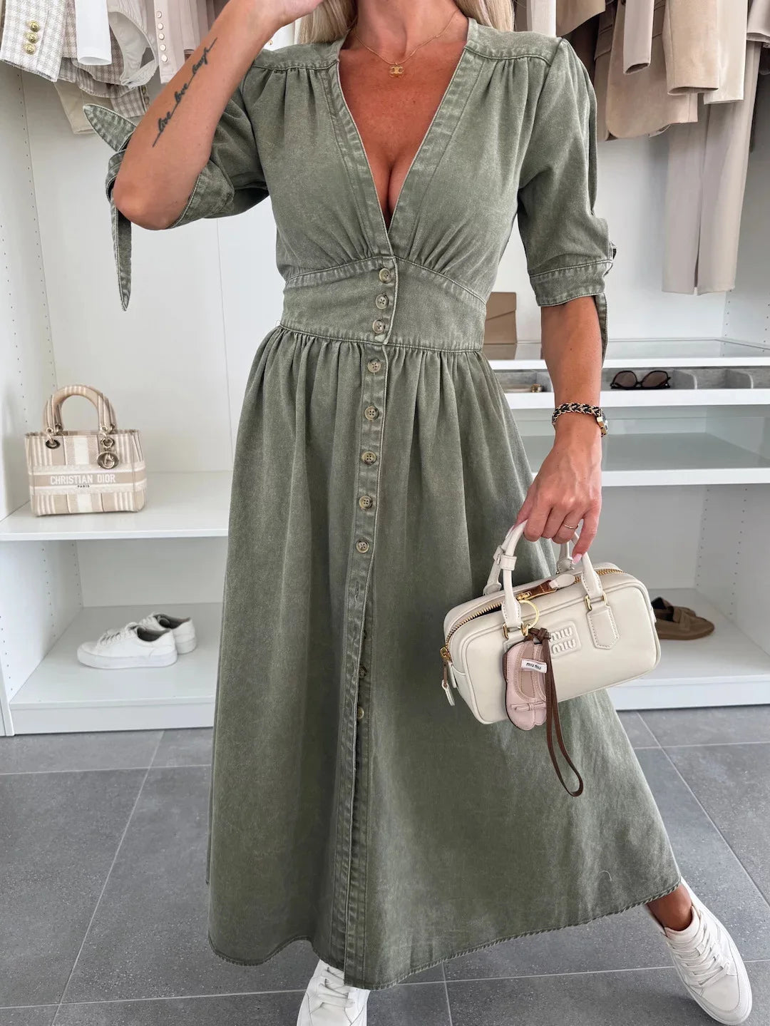 Long Dresses for Women Sexy Denim Dress V Neck Single Breasted Lace Up Distressed Vintage A Line Streetwear Female 2025 Vestidos