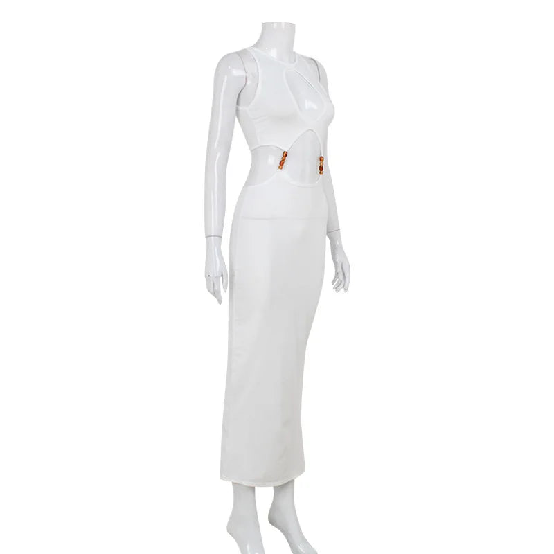 Party Dresses for Women New Fashion Temperament Sexy Club Streetwear Solid Color Hollow Out O-Neck Sleeveless Evening Dress