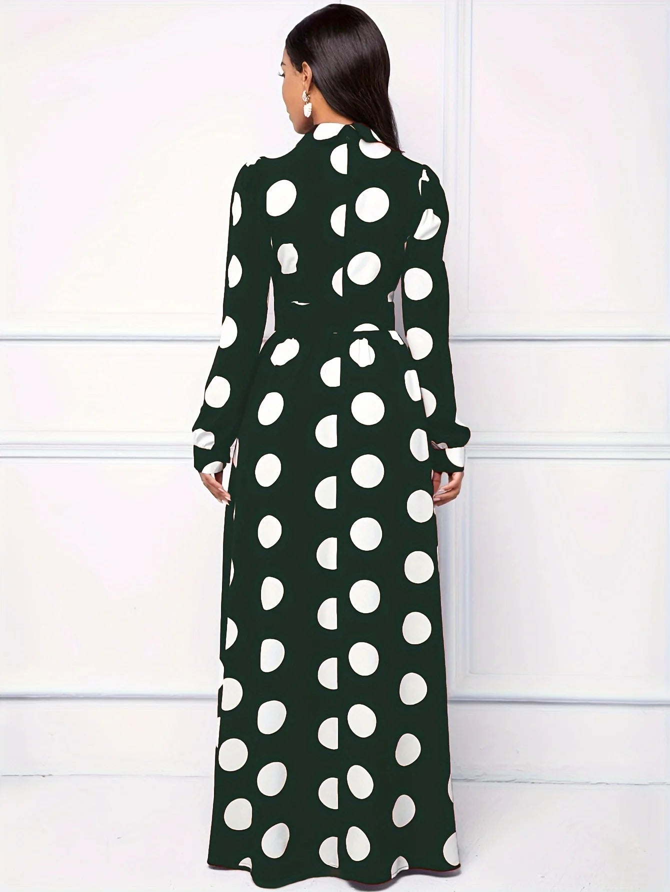 Casual Dresses Elegant Women Long Dress Sleeve Female Robe Bow Knot Polka Dots Girl's Vestidos Lady's Maxi Dresses