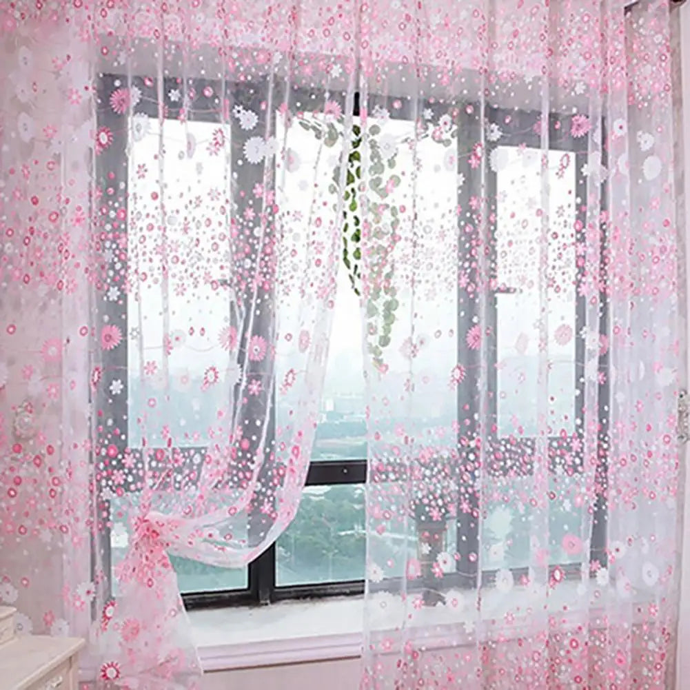 200X100cm Floral Pattern Window Curtain Summer Transparent Room Decor Window Screening Door Curtains Drape Panel Sheer Tulle