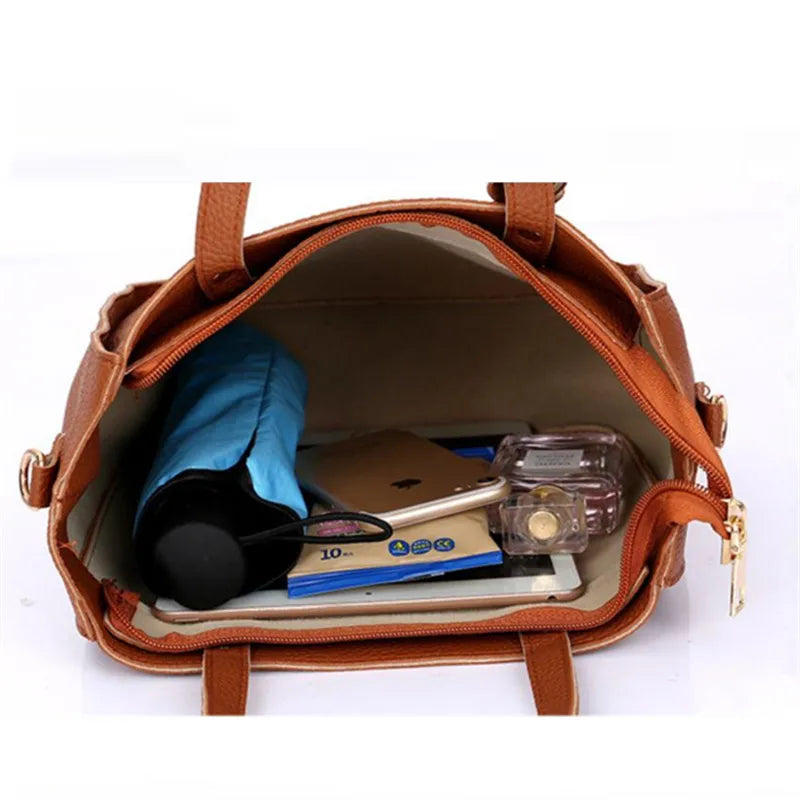 4pcs/set Tassel Bucket Women's Handbag Stylish Crossbody Bag Clutch and Wallet, Solid Color PU Shoulder Bags for Women Daily Use