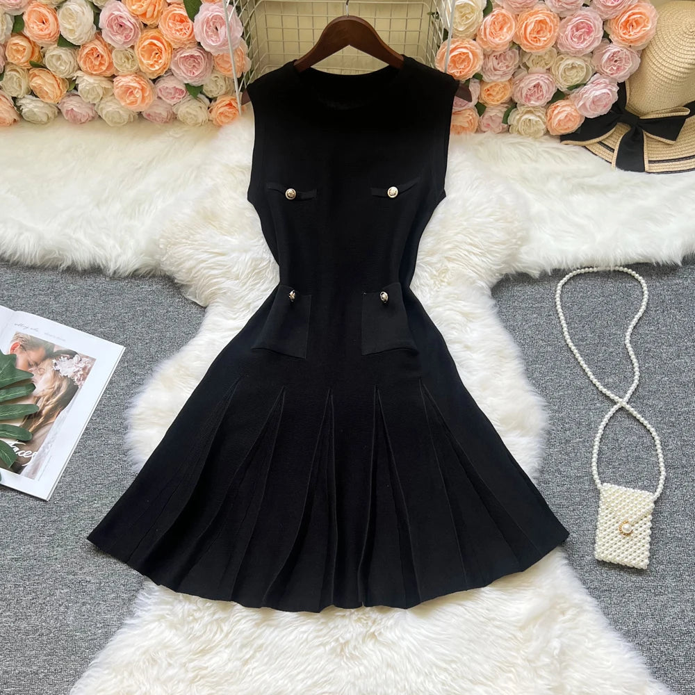 YuooMuoo Chic Fashion 2025 Summer Pleated Short Dress Women O-neck Slim Waist A-line Party Dress Streetwear Lady Outfits Vestido
