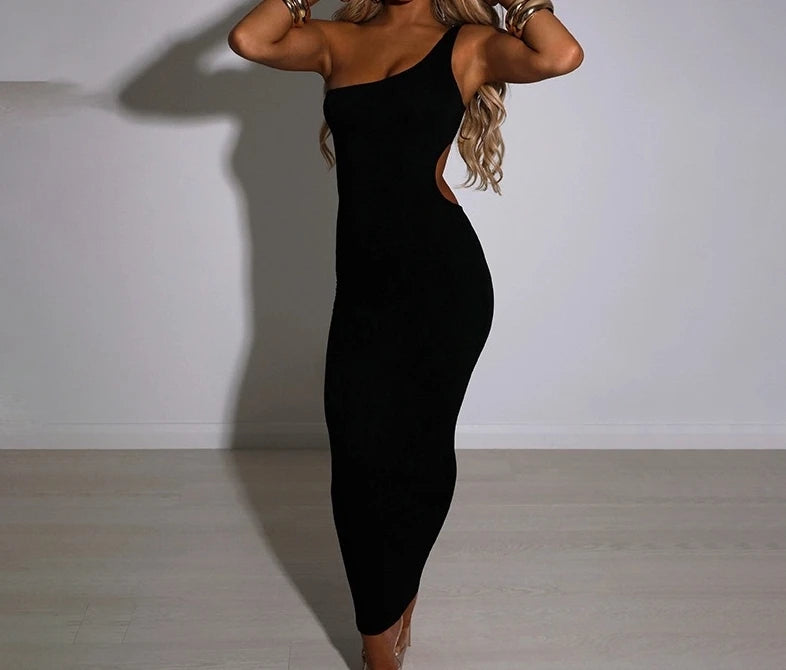 Sexy Elegant Evening Party Dresses New Fashion 2024 Summer Casual Hollow Sloping Shoulder Backless Dress