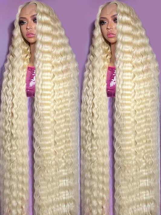 613 Blonde HD Lace Frontal Wig 13x4 13×6 Deep Wave Lace Front Human Hair Wig Colored Curly Wigs Water Wave Wigs For Women ﻿ ﻿