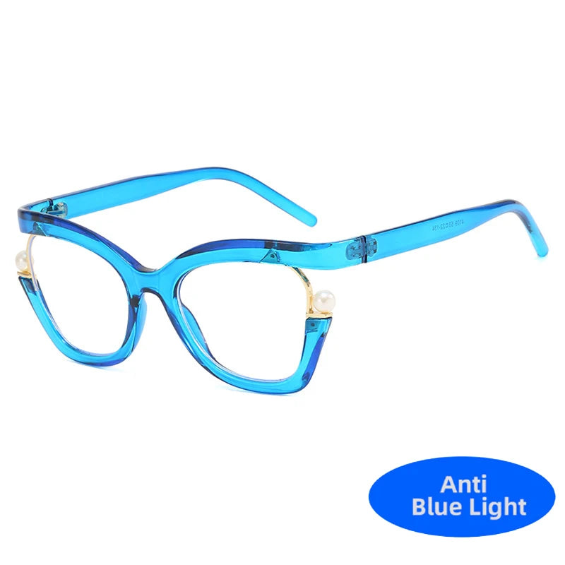Vintage Brand Designer Pearl Cat Eye Optical Glasses Men Women Trendy Luxury Computer Anti-Blue Light Protection Spectacle Очки