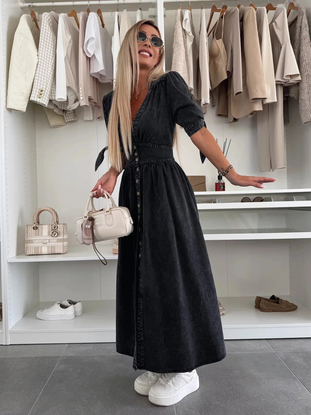 Long Dresses for Women Sexy Denim Dress V Neck Single Breasted Lace Up Distressed Vintage A Line Streetwear Female 2025 Vestidos