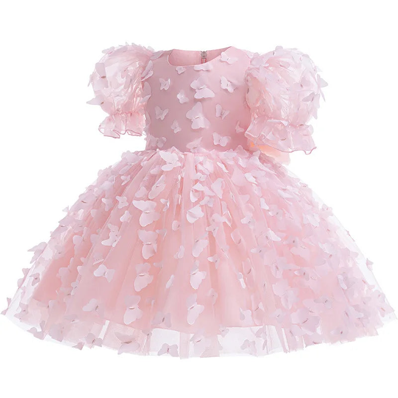 Baby Dresses Elegant Party Dresses For Girls Fashion Lace Sleeve Flower Girl Dress Embroidery Butterfly Children's Summer Dress