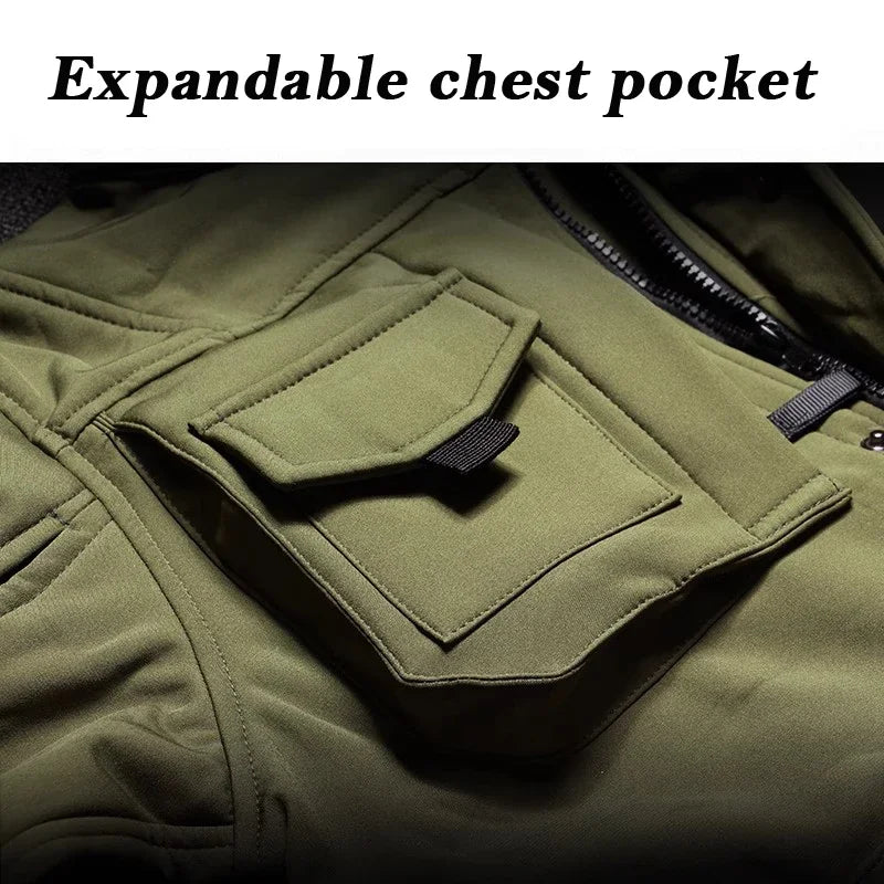 Motorcycle Jacket Men Riding Outdoor Winter Coats Tactical Multi-pocket Soft Shell Waterproof Windproof Warm Shark Skin
