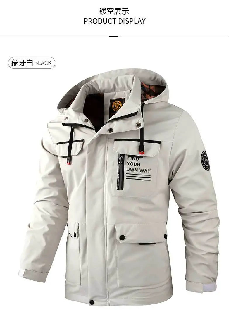 Jackets Men Thick Coats Hooded Jogger Coat Zipper Pockets Casual Streetwer Warm Jacket Autumn Winter Outerwear Men Clothing