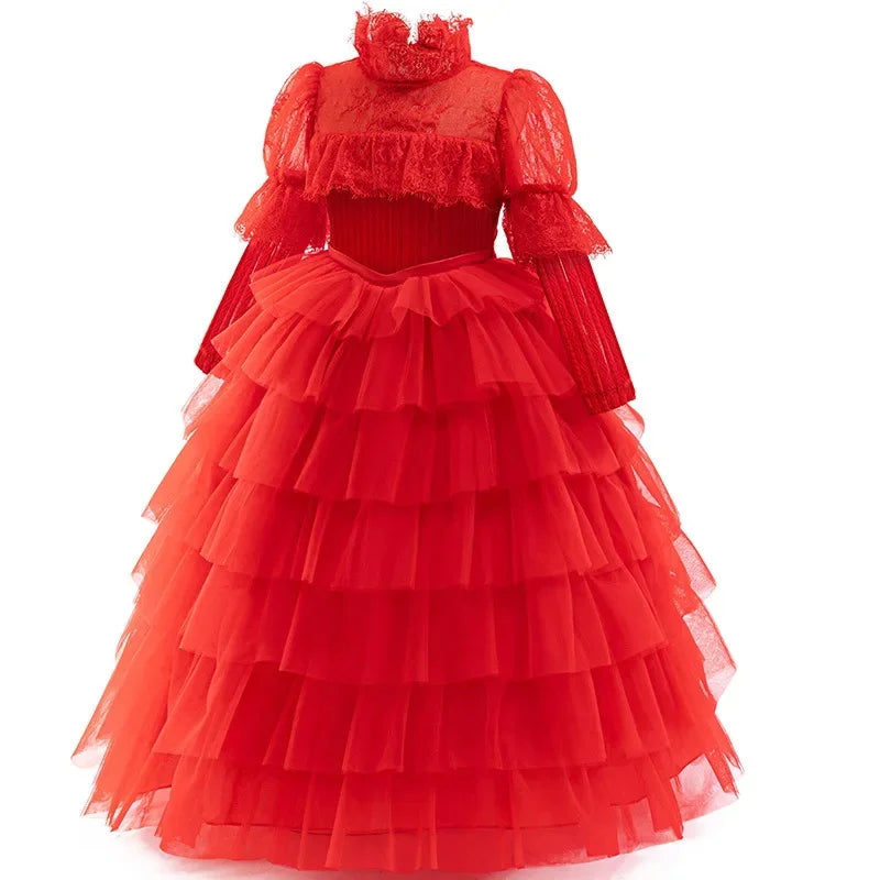 Christmas Red Princess Dress For Girls Party Dresses Flower Girl Wedding Dress Horror Bride Cosplay Costume Halloween Carnival