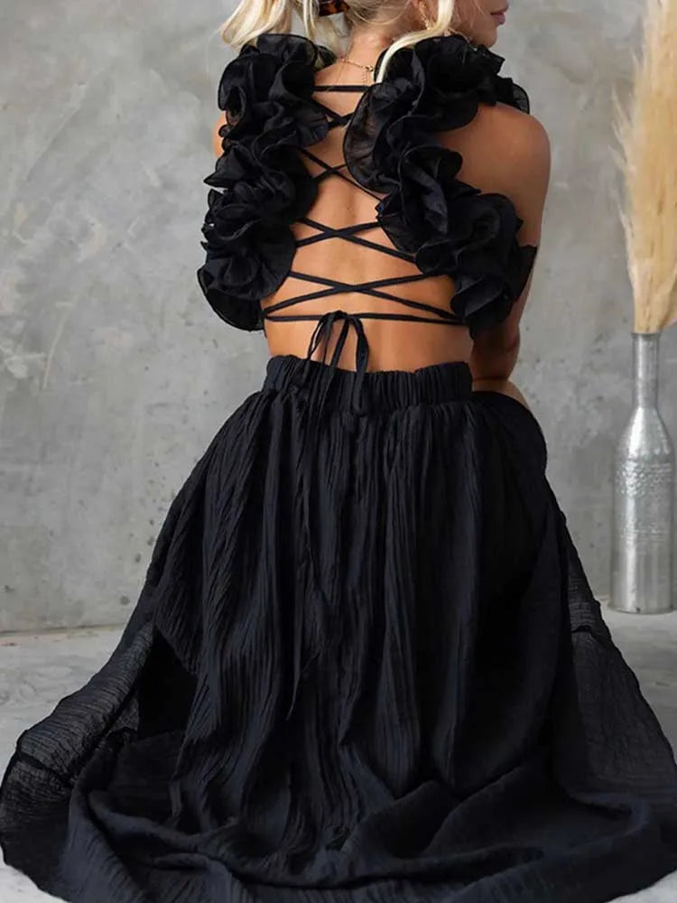 Sleeveless Dresses for Women Elegant Straps Pleated Dress Backless Summer Cotton Linen Dresses High Waist Wholesale Dropshipping