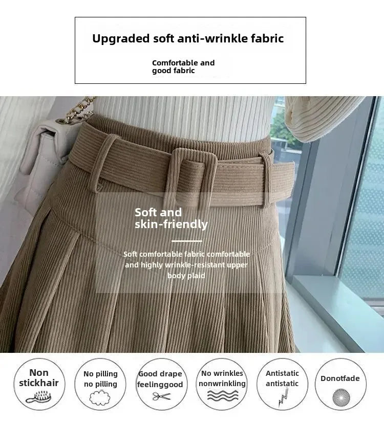 Corduroy High-Waisted Slimming Preppy Style Skirt For Women Spring Autumn/Winter New Arrival A- Line Mini Dress