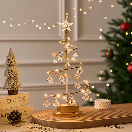 Elegant Metal Christmas Tree with Warm White Sturdy Base and  Crystal Ornaments Christmas Tree Lamp for Festive or Ideal Gift