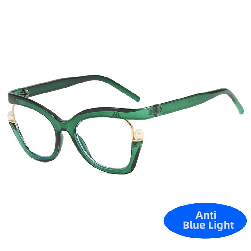 Vintage Brand Designer Pearl Cat Eye Optical Glasses Men Women Trendy Luxury Computer Anti-Blue Light Protection Spectacle Очки