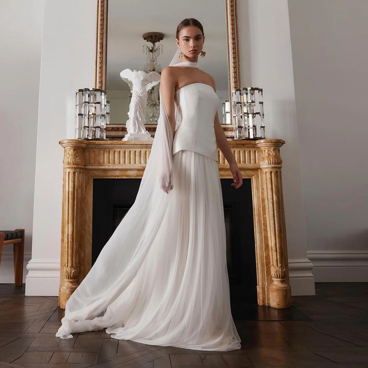 Sharon Said Elegant White Strapless Dubai Evening Dress with Scarf Arabic for Women Wedding Dress Gown SF130 Customized