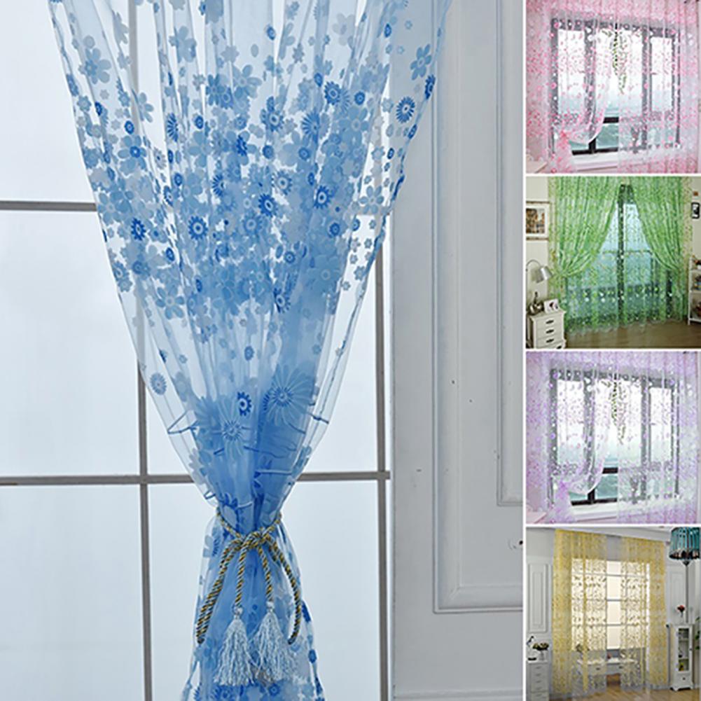200X100cm Floral Pattern Window Curtain Summer Transparent Room Decor Window Screening Door Curtains Drape Panel Sheer Tulle